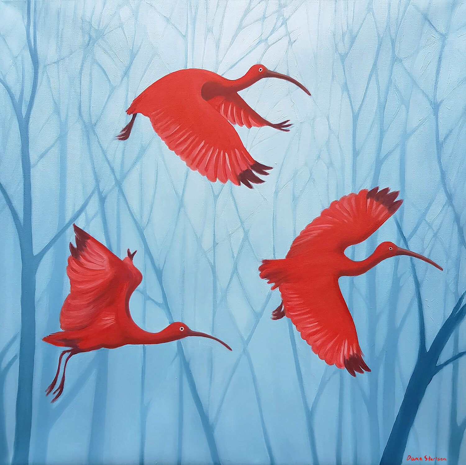 Scarlet Ibises Trio I Daria Startseva Original painting for sale