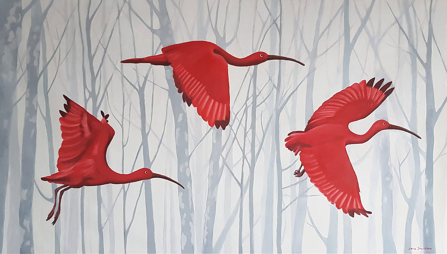 Scarlet Ibis Trio II Daria Startseva Original painting for sale