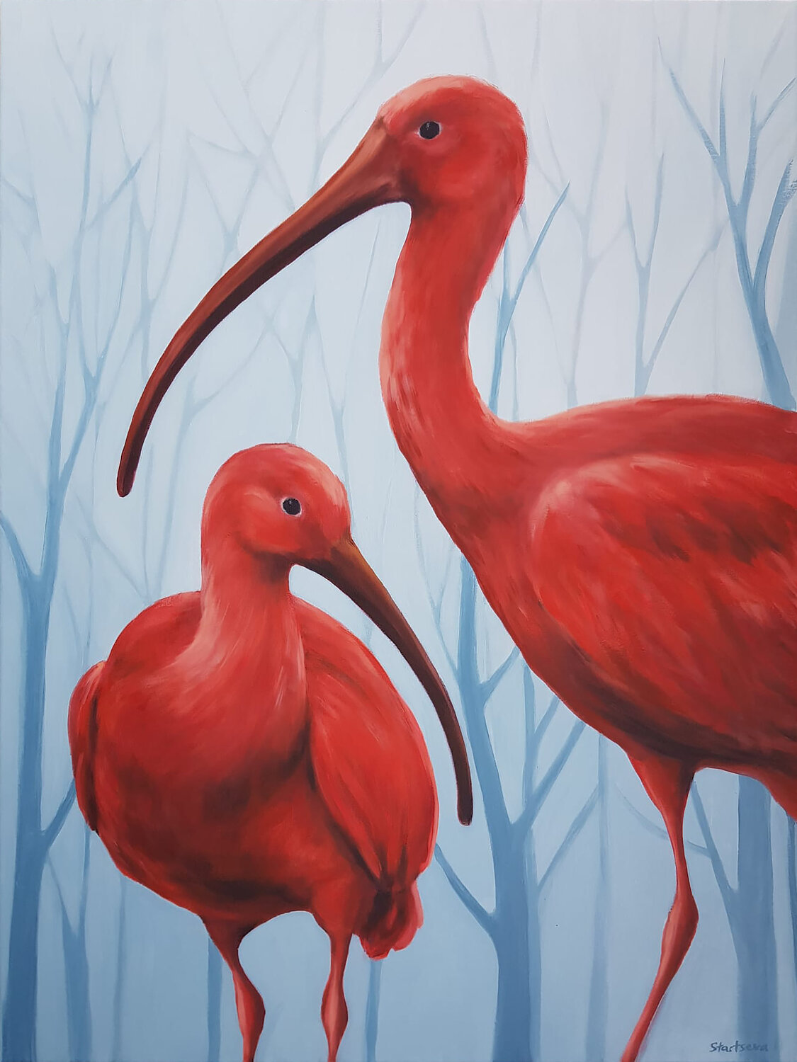 Scarlet Ibis Duo Daria Startseva Original painting for sale