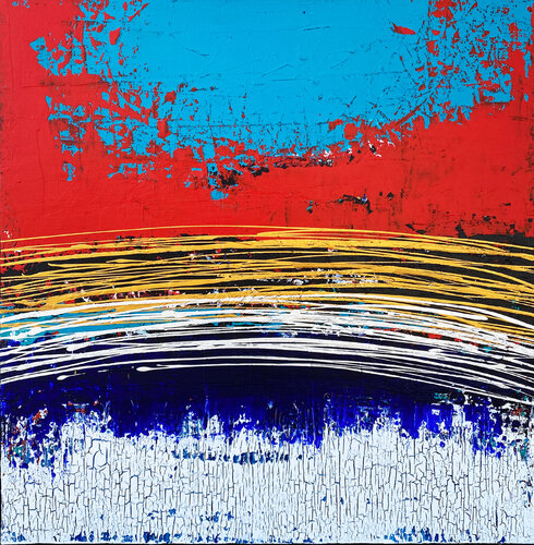 Turquoise et rouge by Alexander Wyhnalek, Painting for Sale on Select