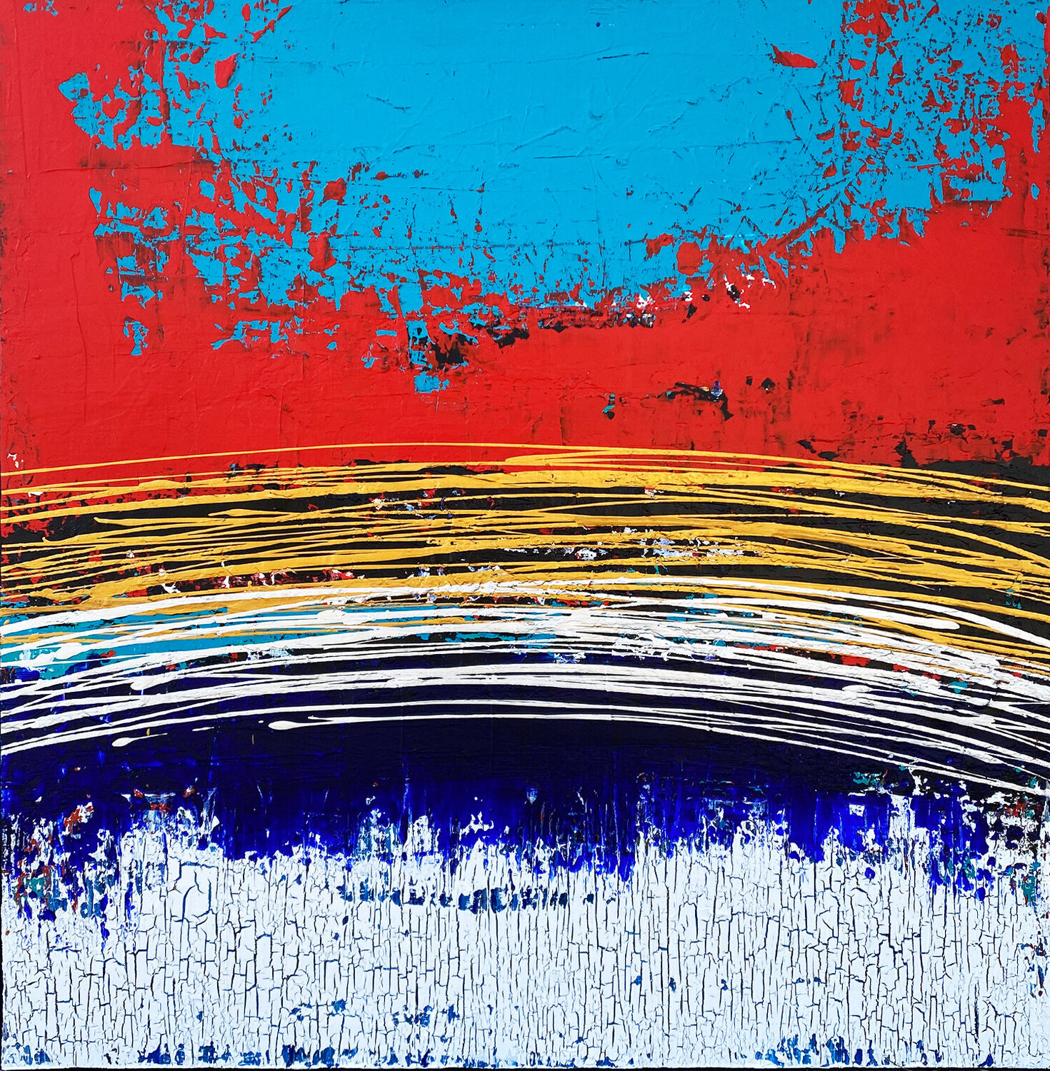 Turquoise et rouge Alexander Wyhnalek Original painting for sale