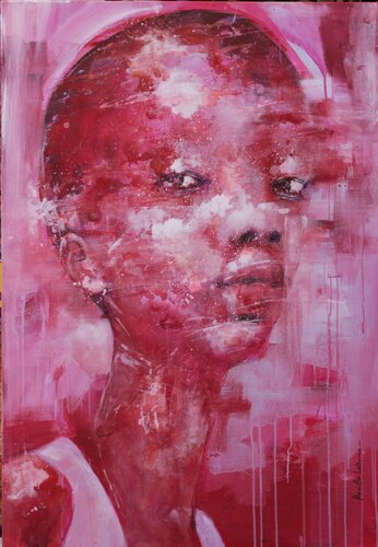 Face #128 - two colors red by Monika Lehmann, Painting for Sale on Select