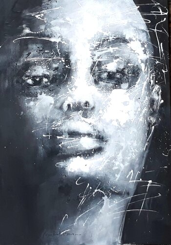 Black Face - Face #122 by Monika Lehmann, Painting for Sale on Select