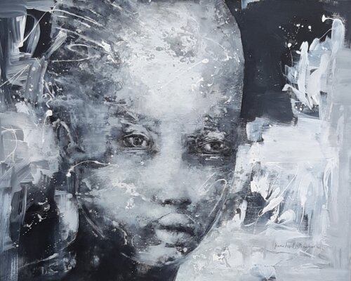 Black Face - Face #142 - -series two colors black and white by Monika Lehmann, Painting for Sale on Select