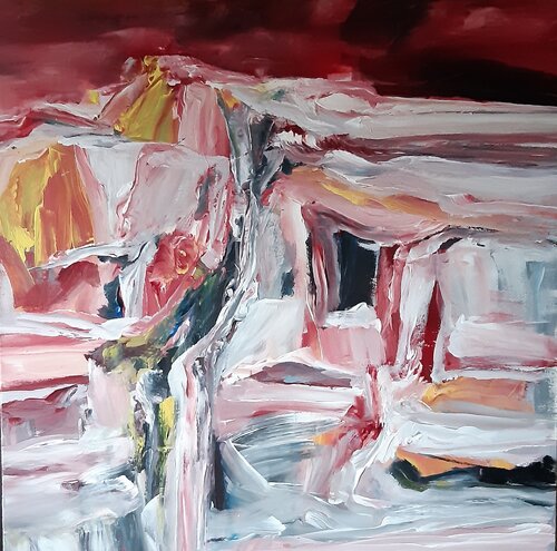 Roter Himmel über dem Gletscher by Monika Lehmann, Painting for Sale on Select