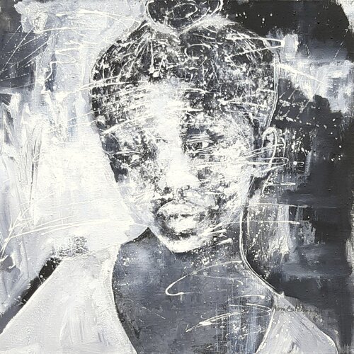 Face #123 - Black and White by Monika Lehmann, Painting for Sale on Select