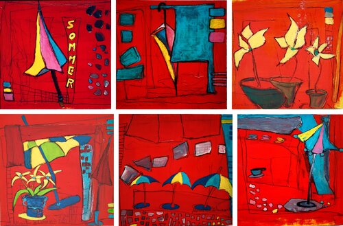 Sommergeschichte in 6 Bildern je 18x18cm by Monika Lehmann, Painting for Sale on Select