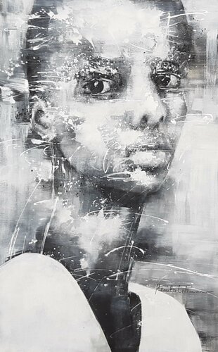 Face #127 - Black and White by Monika Lehmann, Painting for Sale on Select