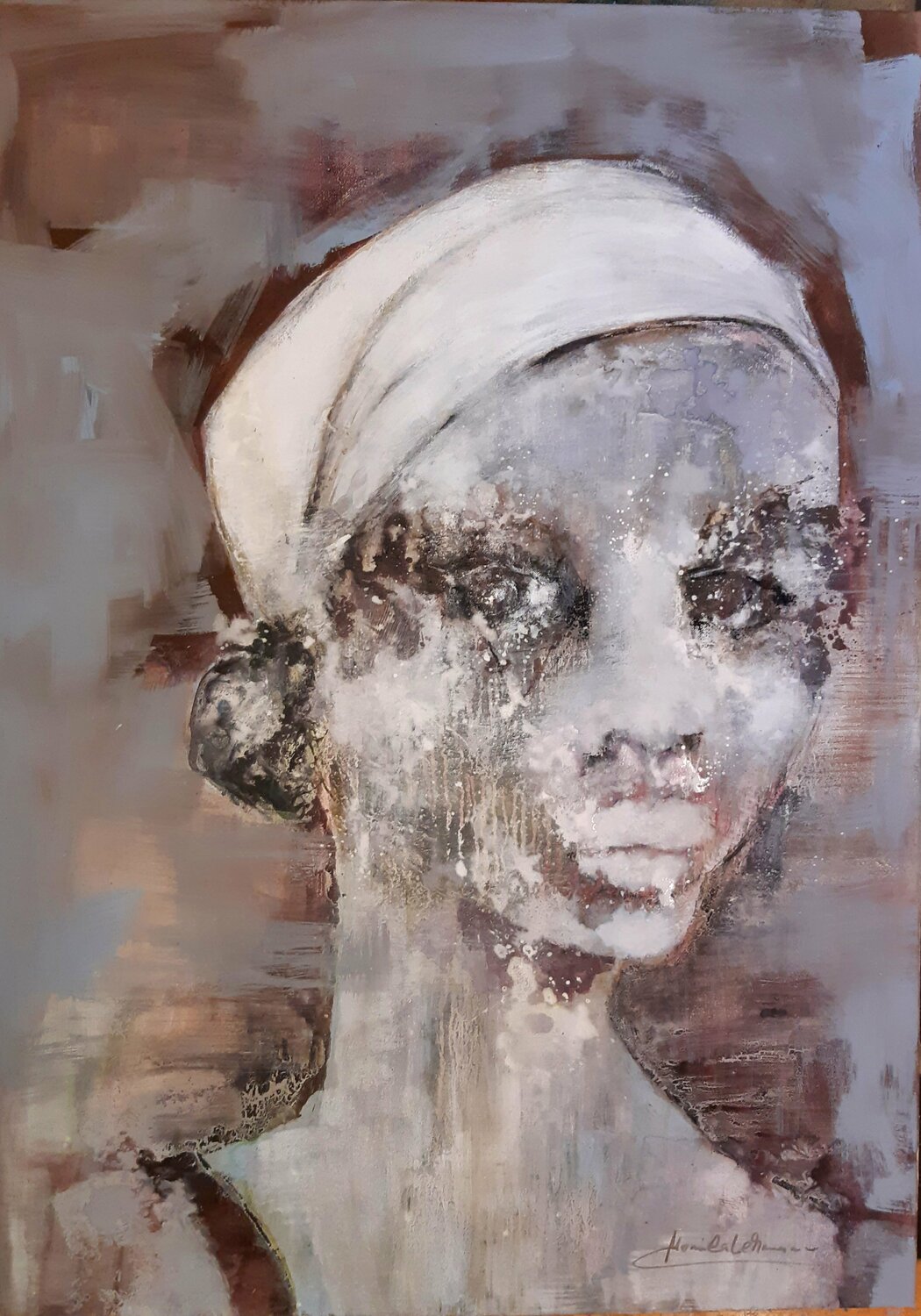 Face #106 - two colors black Monika Lehmann Original painting for sale