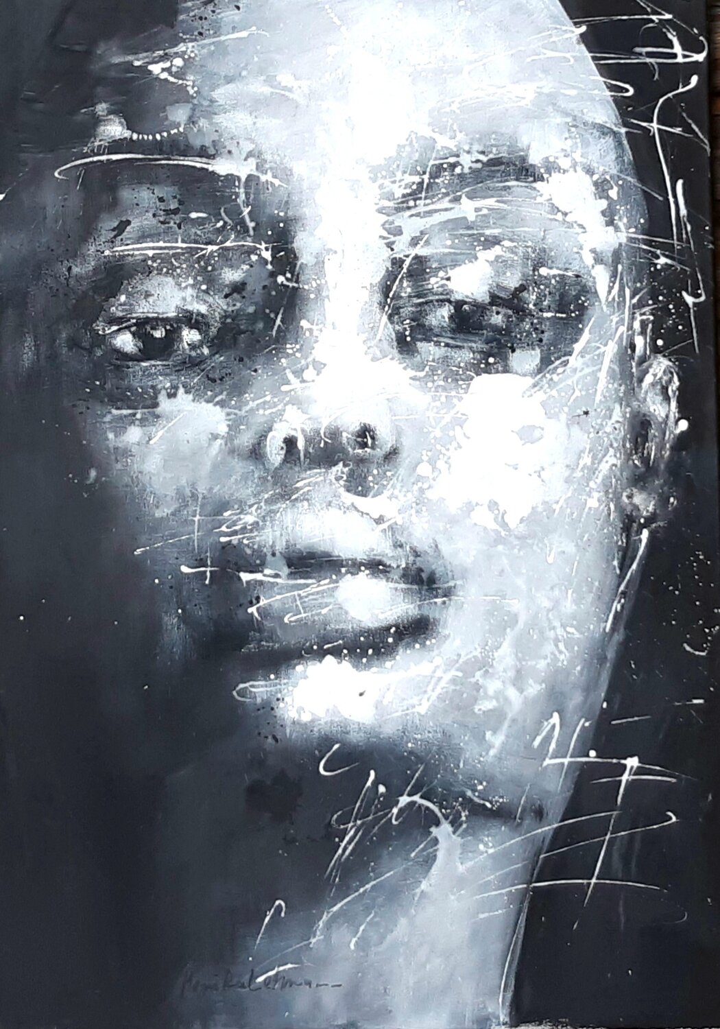 Black Face - Face #122 Monika Lehmann Original painting for sale