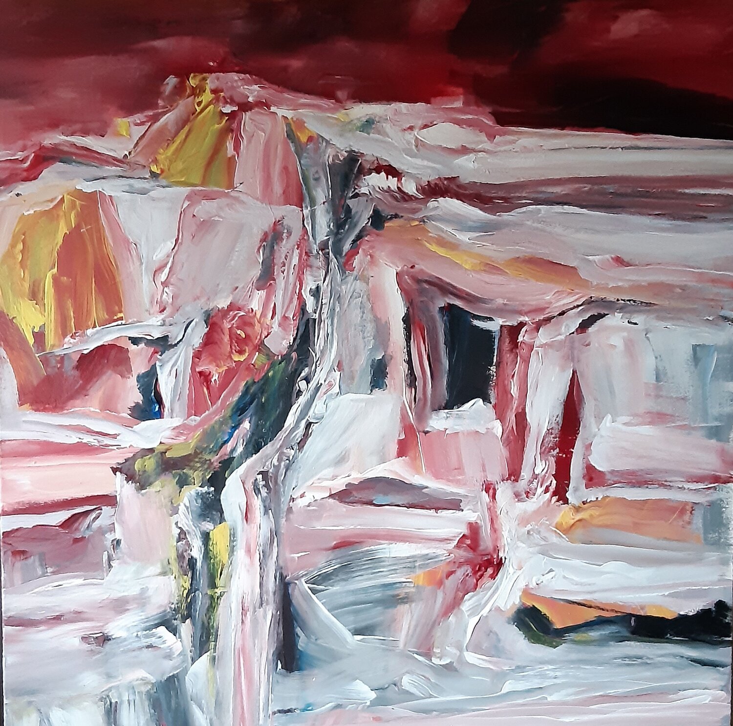 Roter Himmel über dem Gletscher Monika Lehmann Original painting for sale