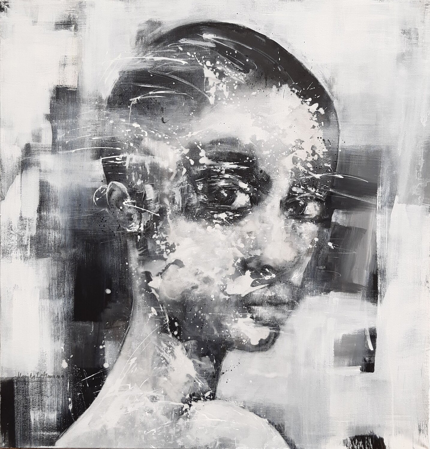 Face #123 - Black and White Monika Lehmann Original painting for sale