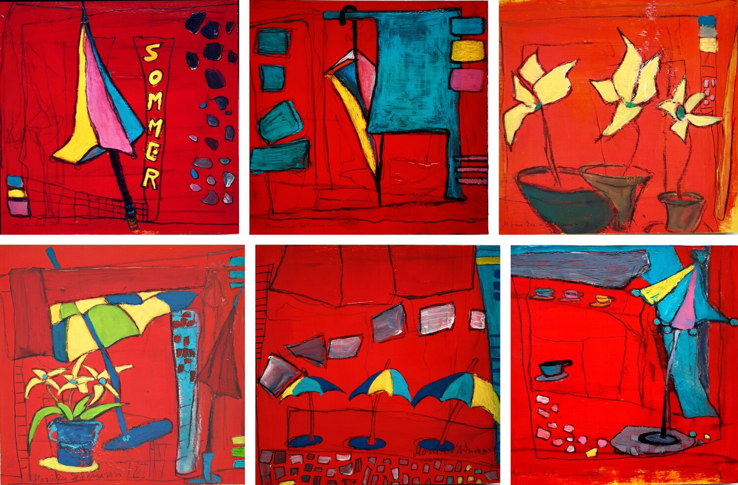Sommergeschichte in 6 Bildern je 18x18cm Monika Lehmann Original painting for sale