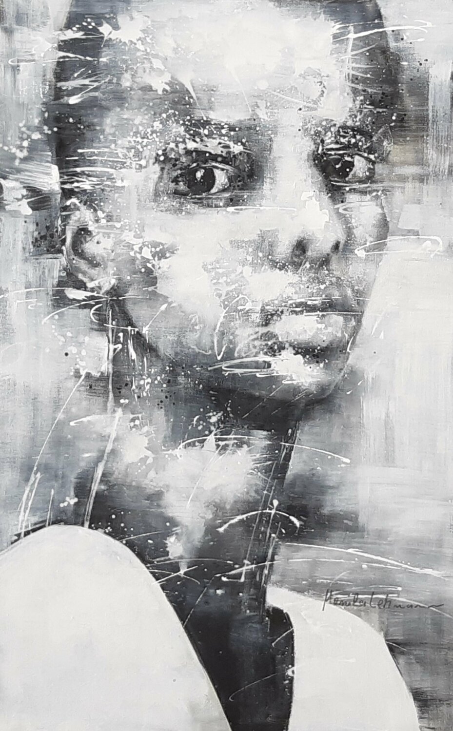 Face #127 - Black and White Monika Lehmann Original painting for sale