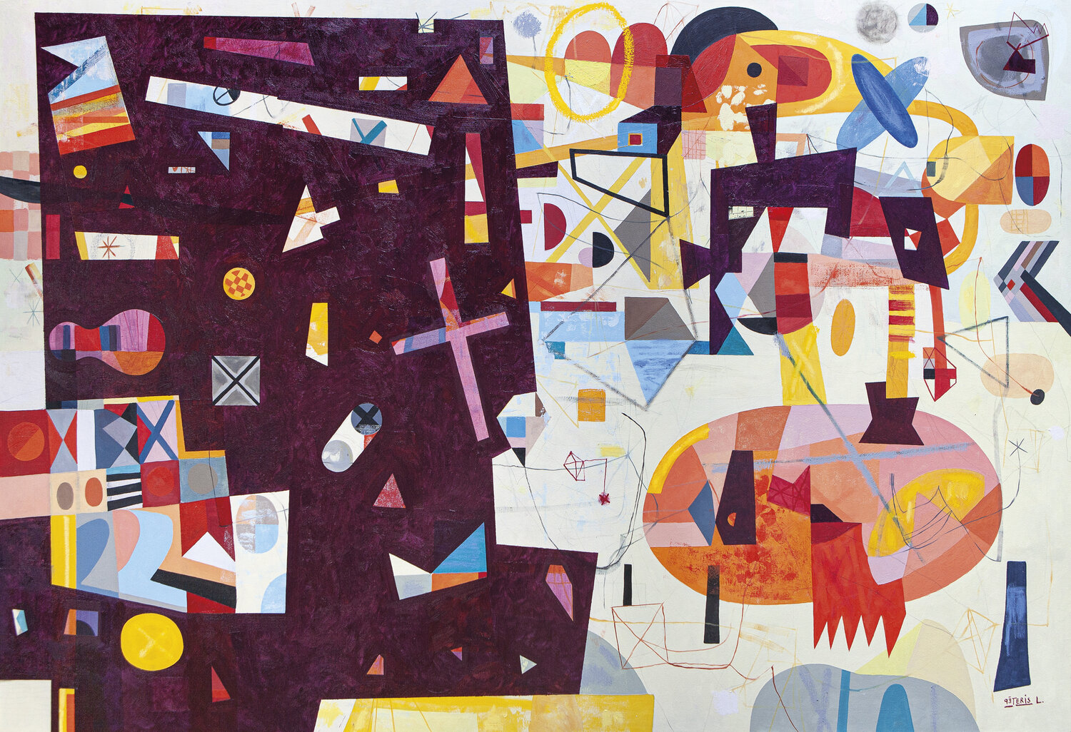 Yellow geometry Peteris Lidaka Original painting for sale