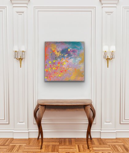 Neon Droplets – Abstract Neon Art Neon-Tropfen – Lebendige Acrylkunst by Qudsia Musrat Albaum, Painting for Sale on Select