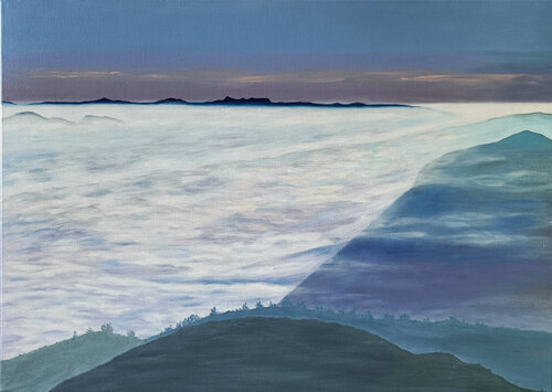Bright clouds on blueish backdrop by Livia-Doina Stanciu, Painting for Sale on Select