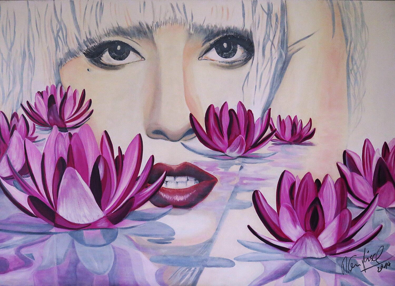 Das Mädchen mit den Lotusblüten - Verführung Rainer Englisch Original painting for sale