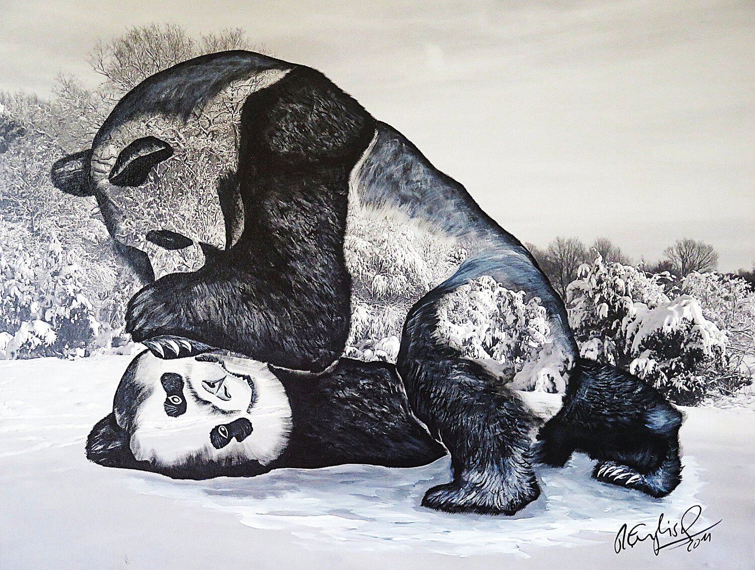 Pandas - Bruderliebe Rainer Englisch Original painting for sale
