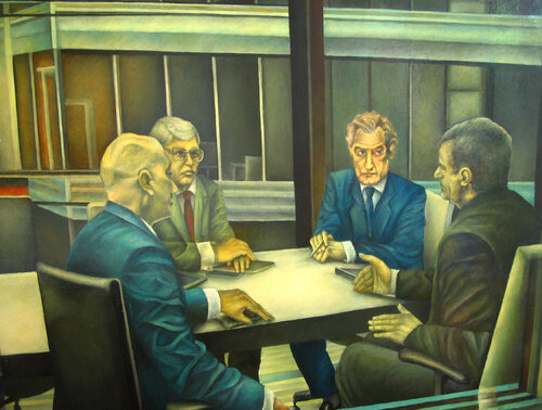 Business meeting - Incontro d'affari by Paolo Cristiani, Painting for Sale on Select