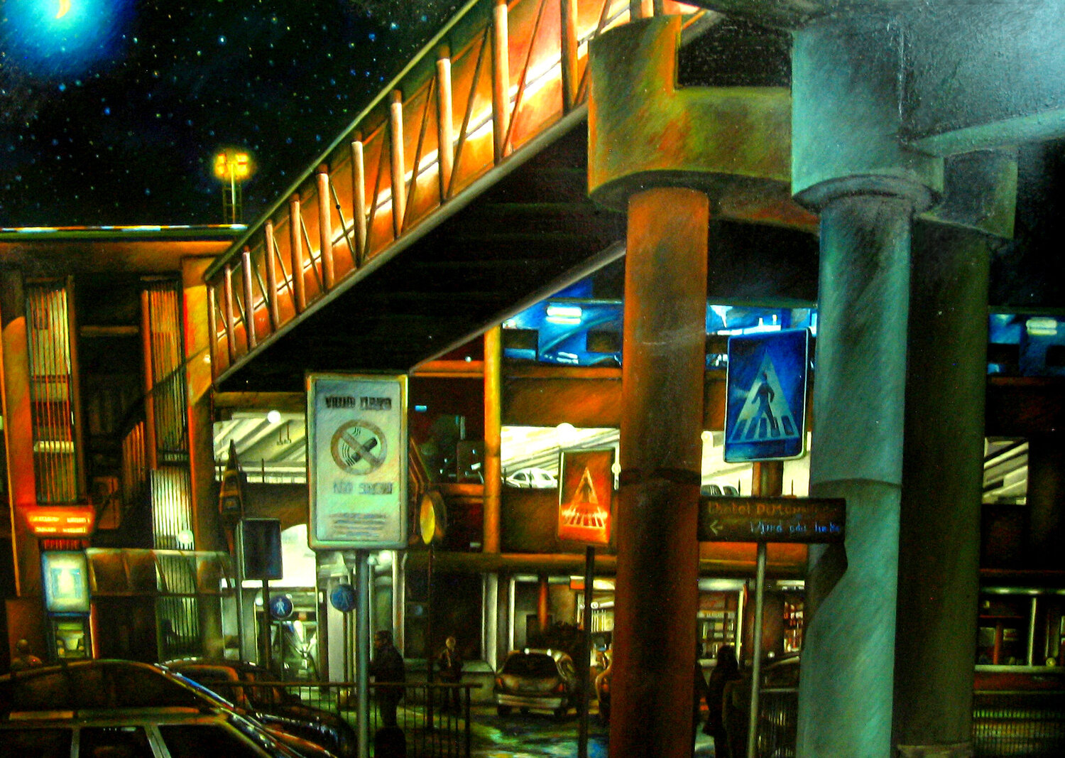 Airport Night Paolo Cristiani Original painting for sale