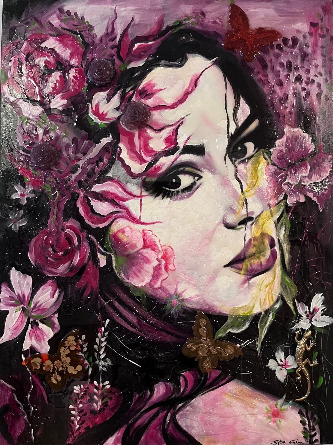 Fuschia Bloom Sylvia Cohen Original painting for sale