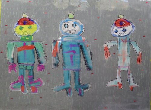 Three Mecha by steven kolenik, Painting for Sale on Select