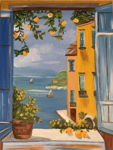 Beyond the Blue Shutters by Tania Thenabadu, Painting for Sale on Select