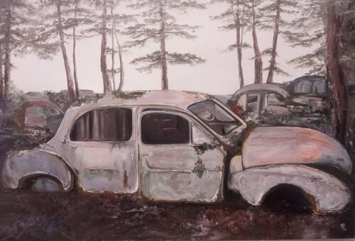 Autofriedhof von Birgit van der Gang, Malerei kaufen auf Select