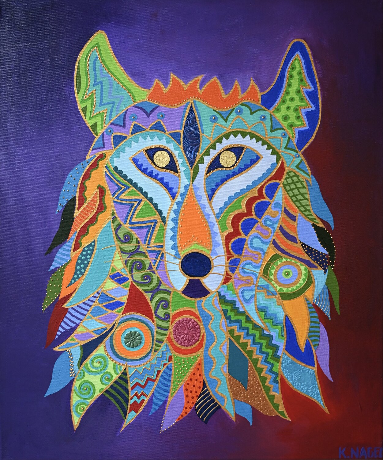 Lykos, the Wolf and Companion of the Gods Katja Nagel Original painting for sale