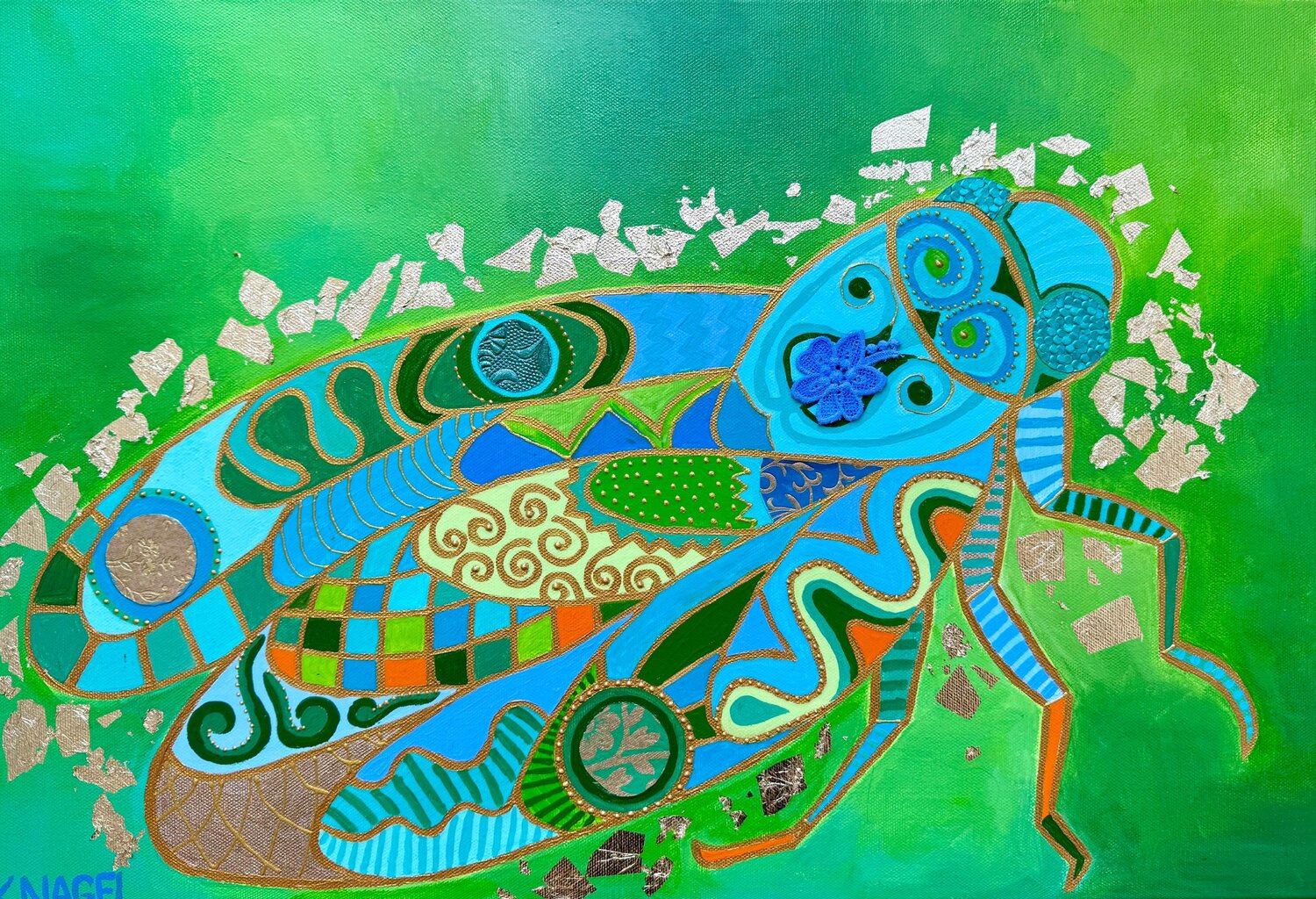 The praying Mantis of Athena Katja Nagel Original painting for sale