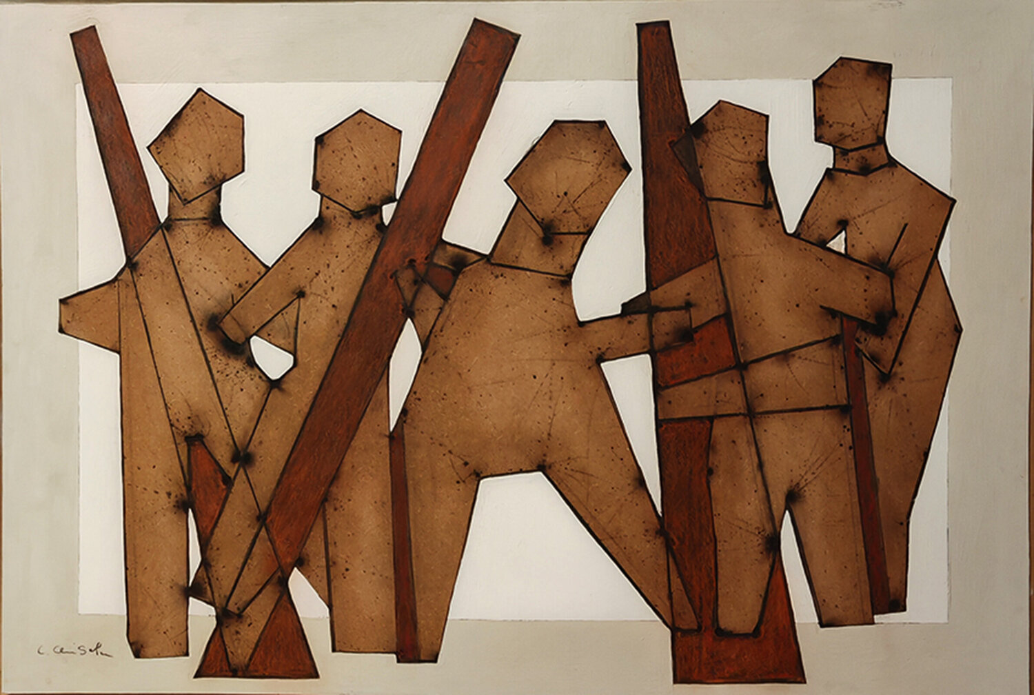 Les Bâtisseurs Christian Cerisola Original painting for sale