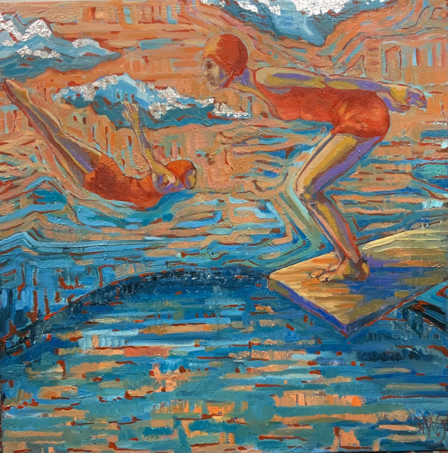 Red Swimsuits Natalia Wüst Original painting for sale