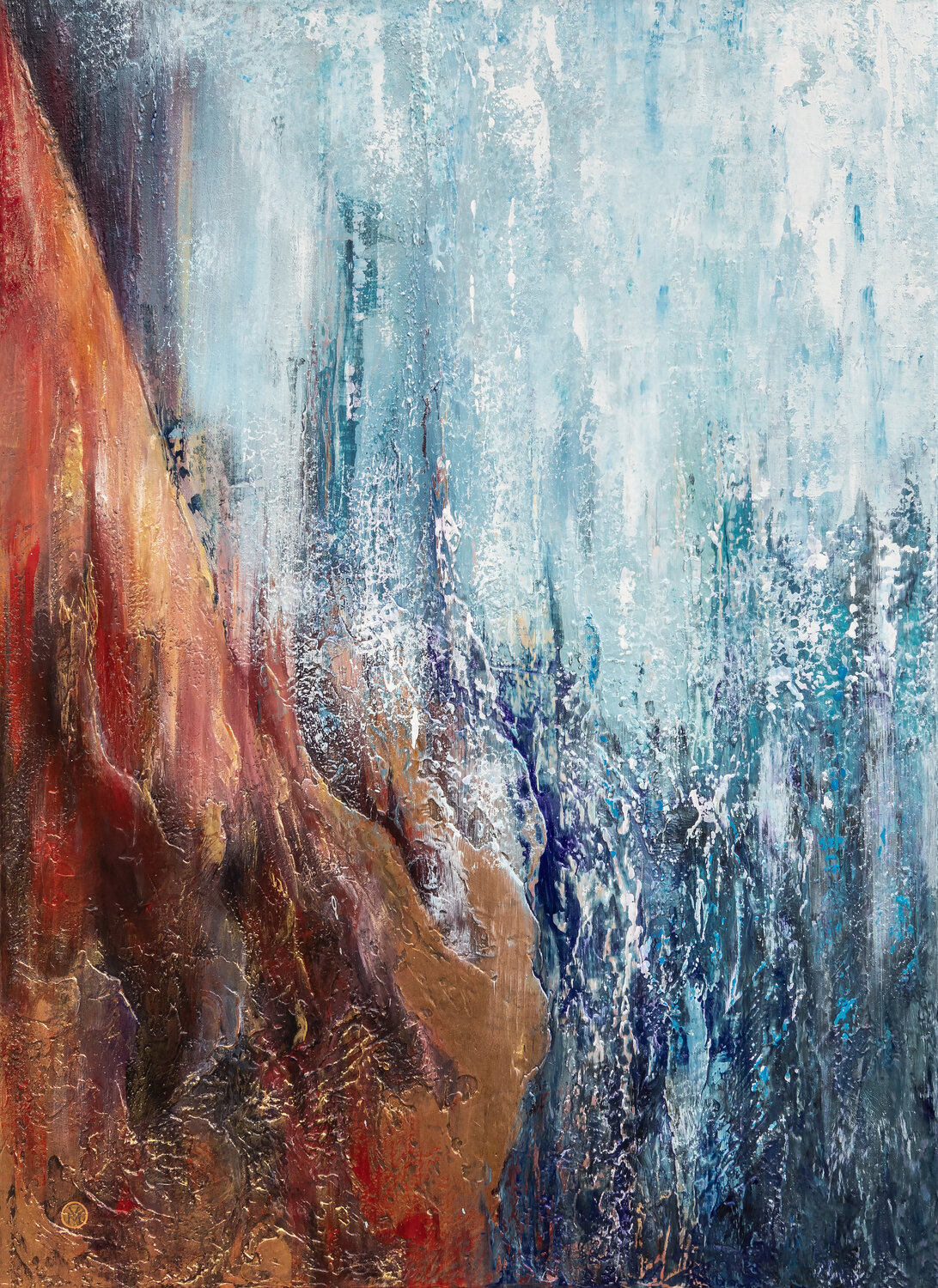 "Waterfall in golden cave" Vitaly Moiseev Original painting for sale