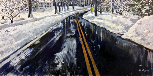 Snowy Street in Connecticut by Mark LaRiviere, Painting for Sale on Select