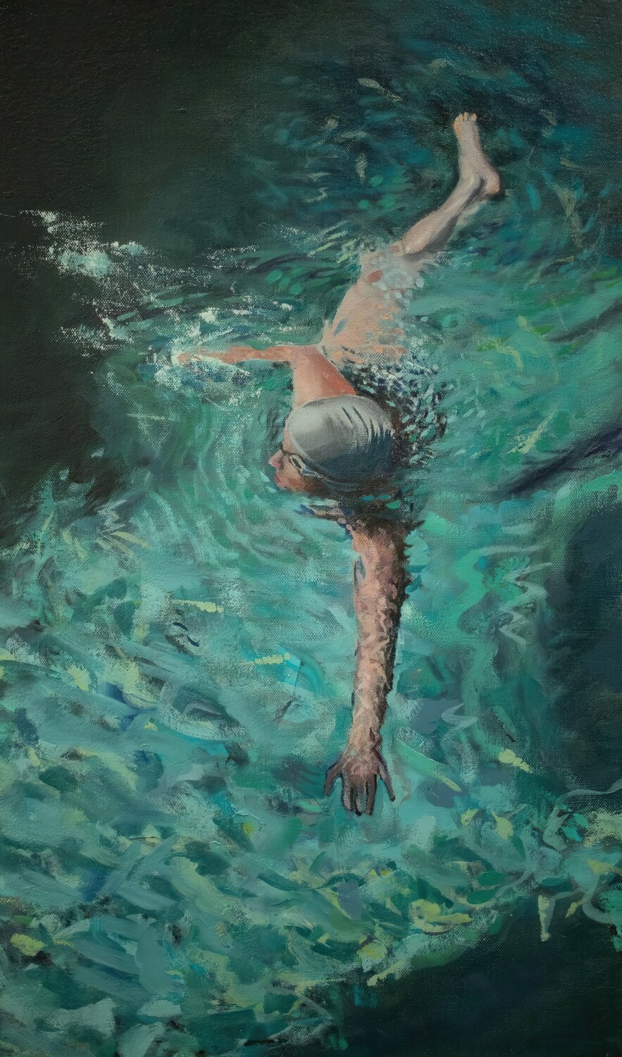 Pool Swimmer Mark LaRiviere Original painting for sale