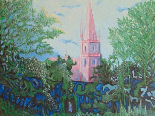 Greenwich Park Landscape "The Pink Church" by michael aitken, Painting for Sale on Select