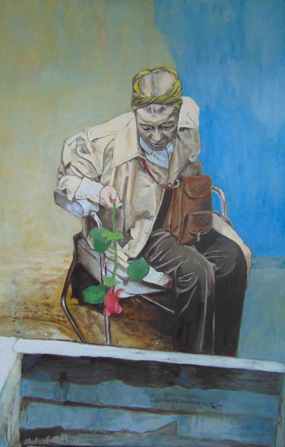 Simone de Beauvoir sitting beside Sartres tomb michael aitken Original painting for sale