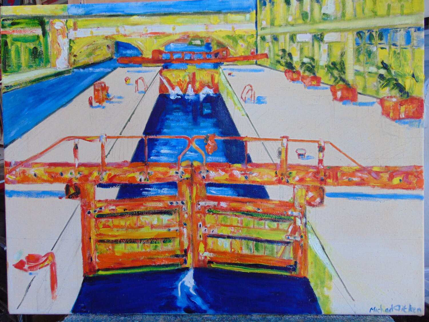 Regents Canal Locks michael aitken Original painting for sale
