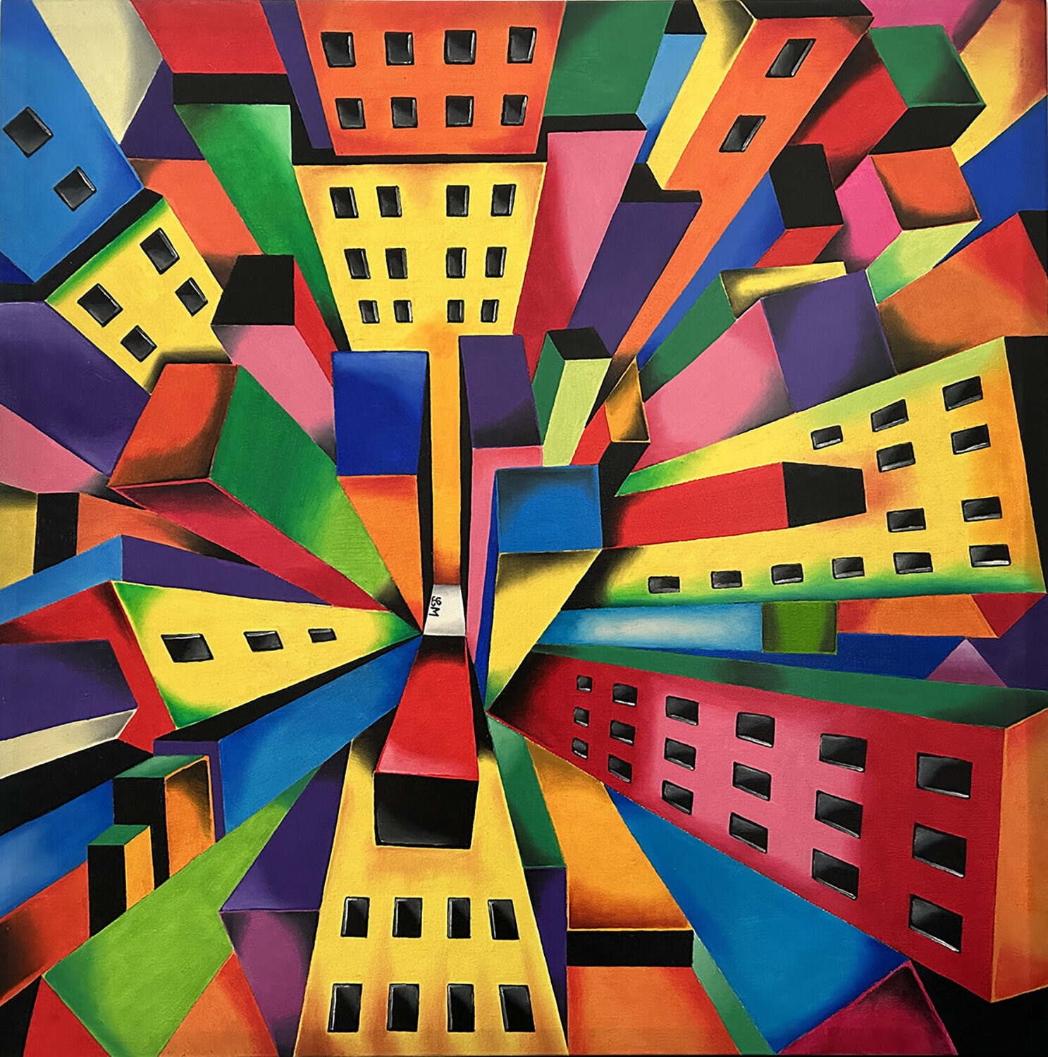City from above LORENZO MONEGATO Original painting for sale