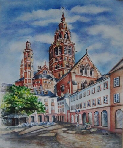 Mainz Cathedral - architectural Poetry in Watercolor by Olga Milova, Painting for Sale on Select