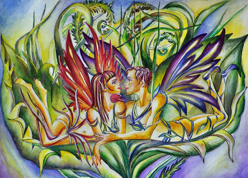 Elves in a Magical Garden by Olga Milova, Painting for Sale on Select