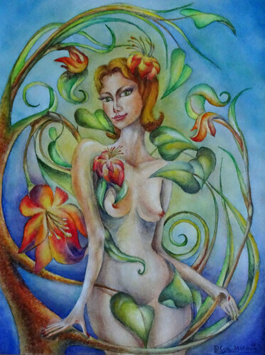 Spring, the woman in blossoming colors by Olga Milova, Painting for Sale on Select