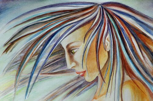 Purpose – a woman's portrait in the wind of colors by Olga Milova, Painting for Sale on Select