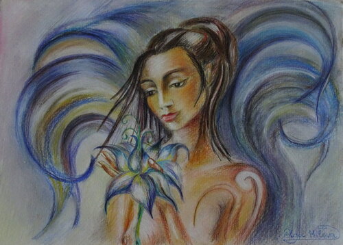 Portrait of a woman with a lotus – beauty in silence by Olga Milova, Drawing for Sale on Select