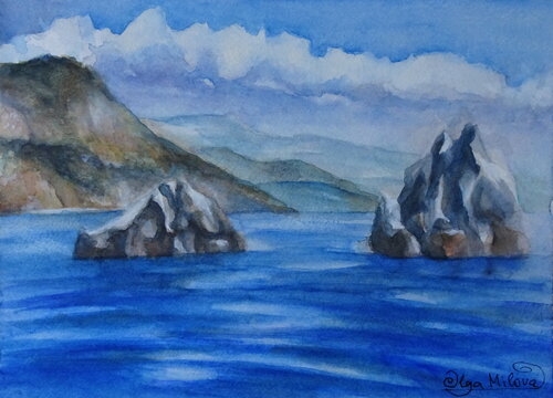 Seascape – Rocks in Blue Waters by Olga Milova, Painting for Sale on Select