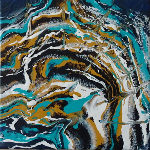 Power of the Wave – Blue & Gold Flow by Olga Milova, Painting for Sale on Select