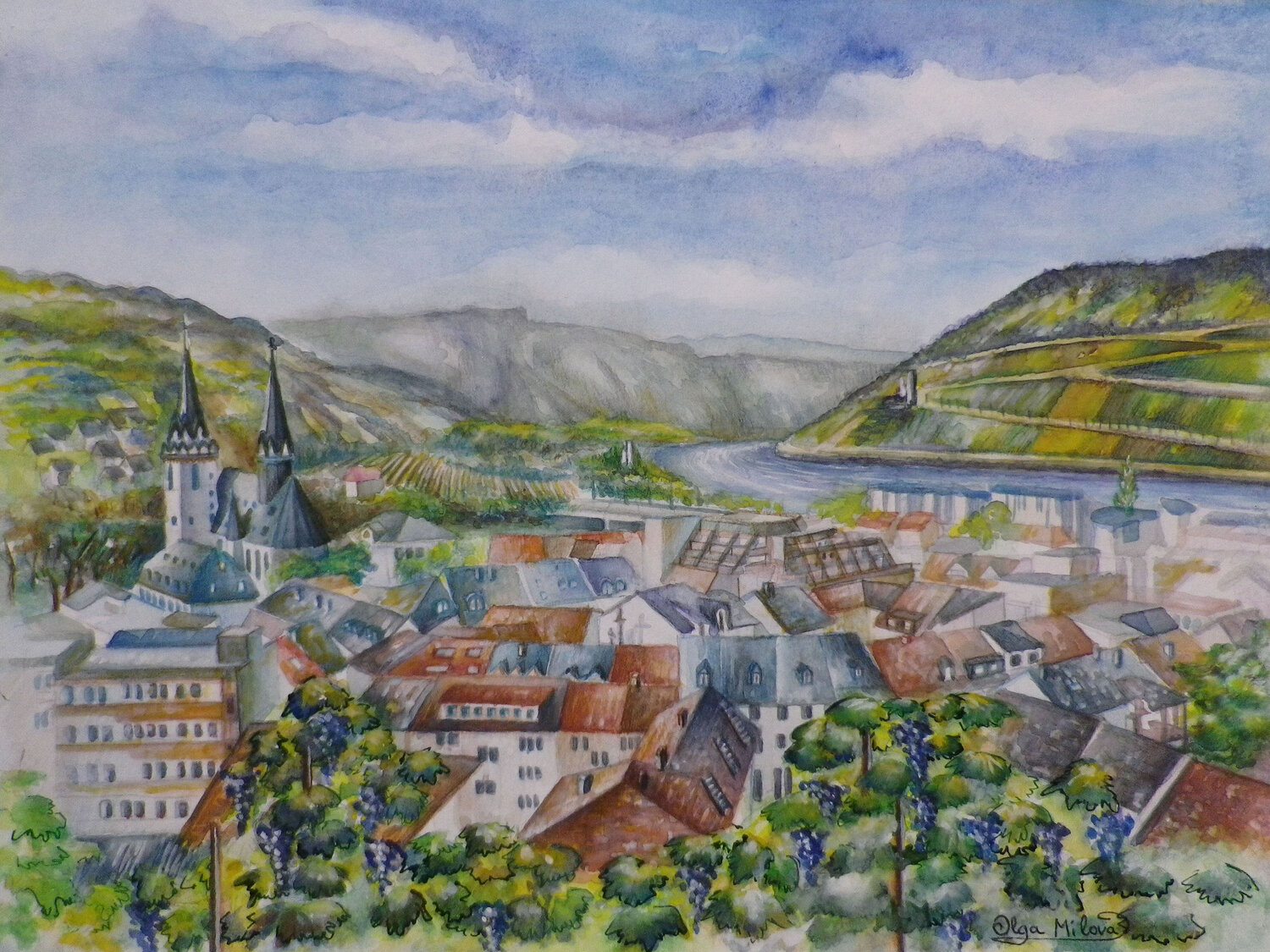 Panorama of Bingen am Rhein Olga Milova Original painting for sale