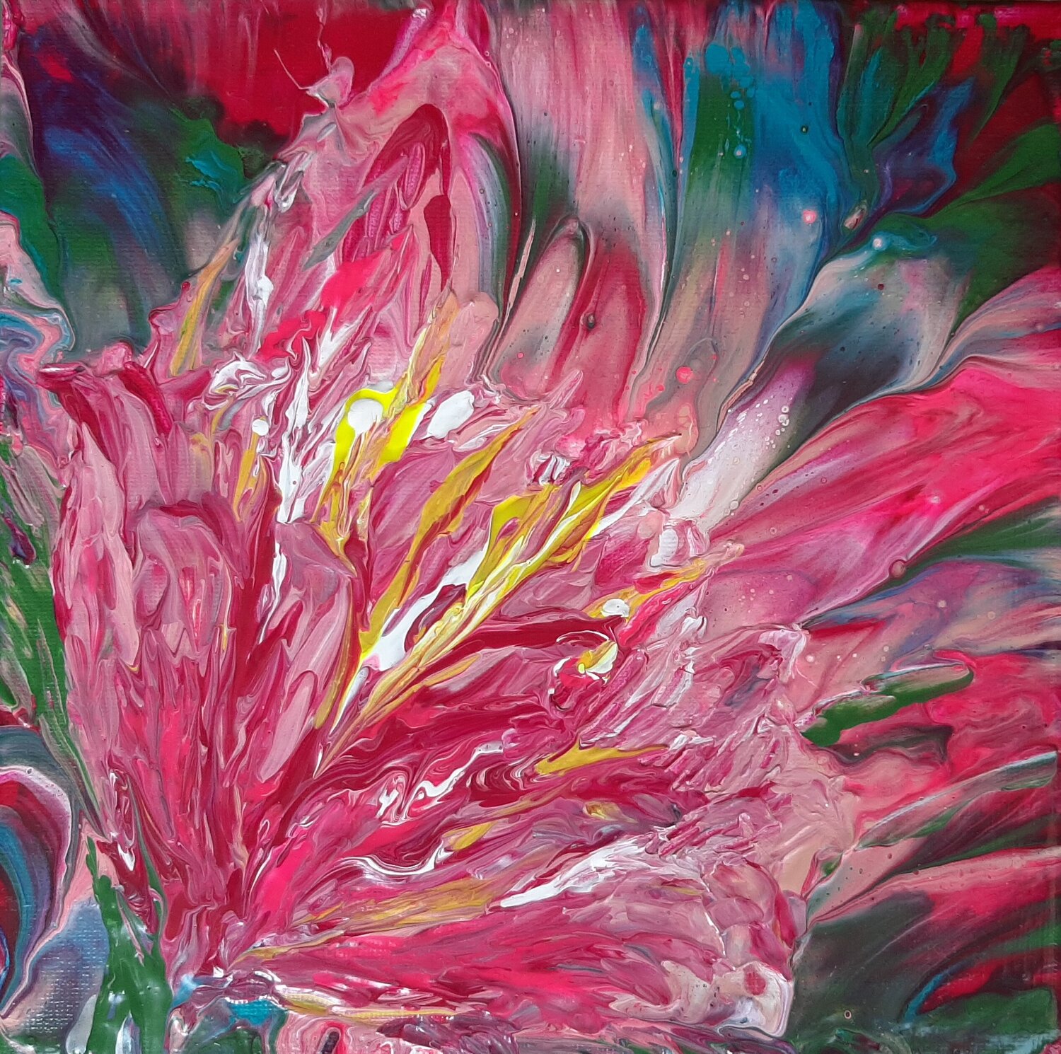 Red flower – an explosion of color Olga Milova Original painting for sale