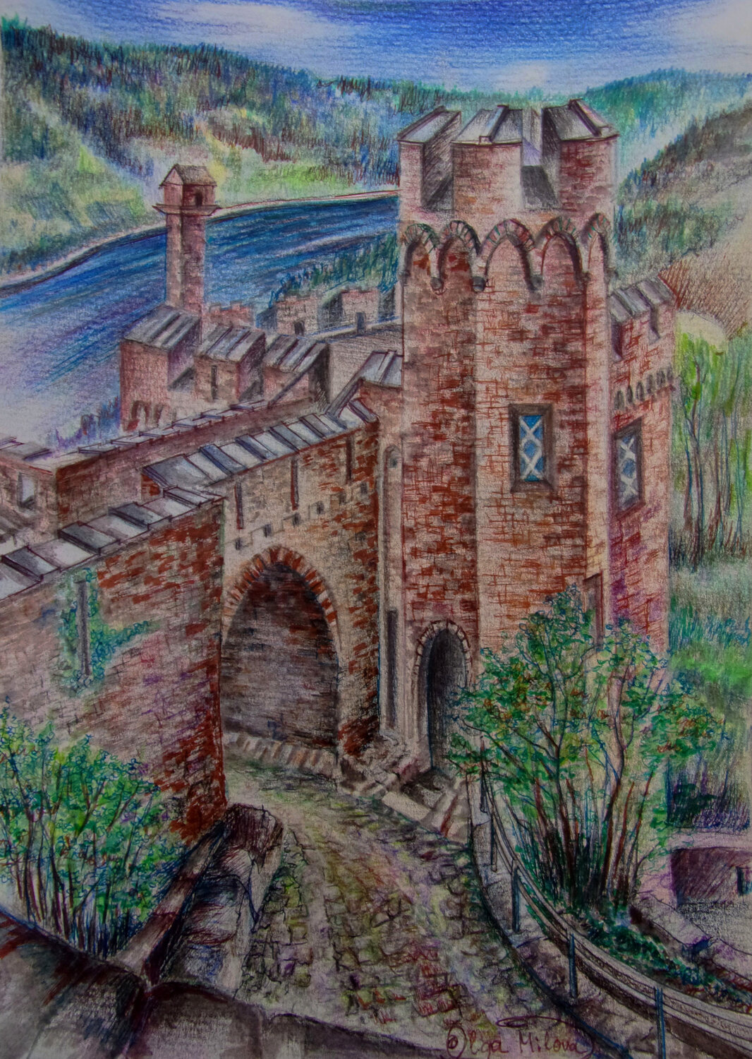 Rhine Panorama from Sooneck Castle Olga Milova Drawing for sale